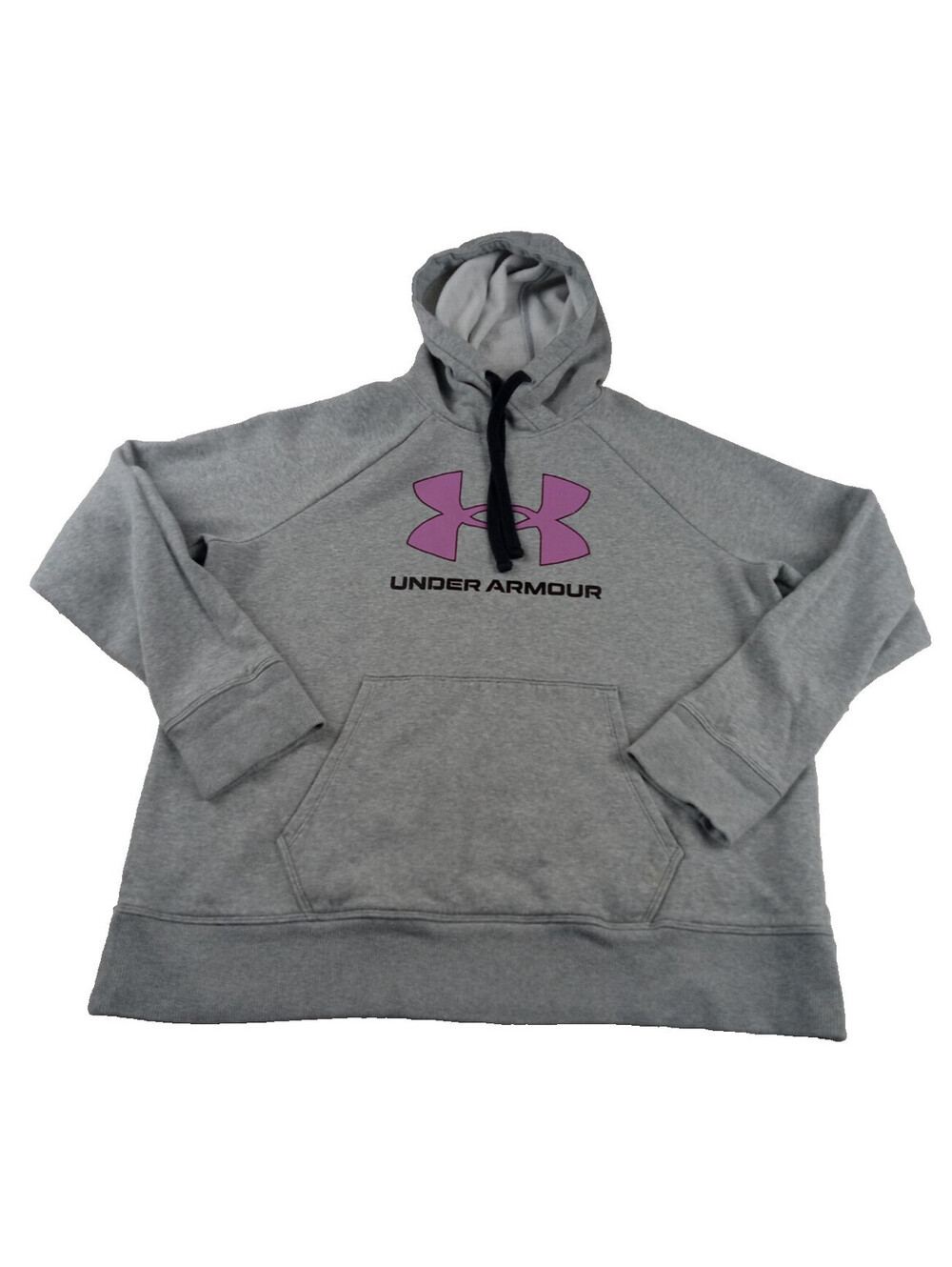 Under Armour Hoodie Womens Large Gray Pink Big Logo Fleece Rival Pullover L